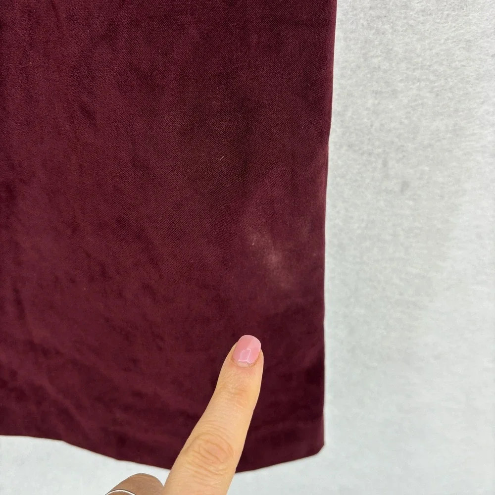 Burgundy Faux Suede Straight Midi Skirt Size‎ 10P Indie Retro Back slit